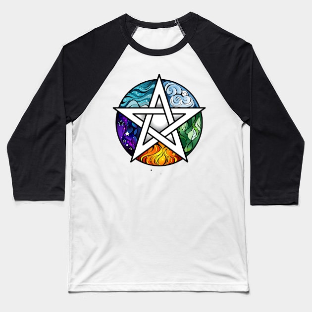 Bright Pentagram ( Wiccan Star ) Baseball T-Shirt by Blackmoon9